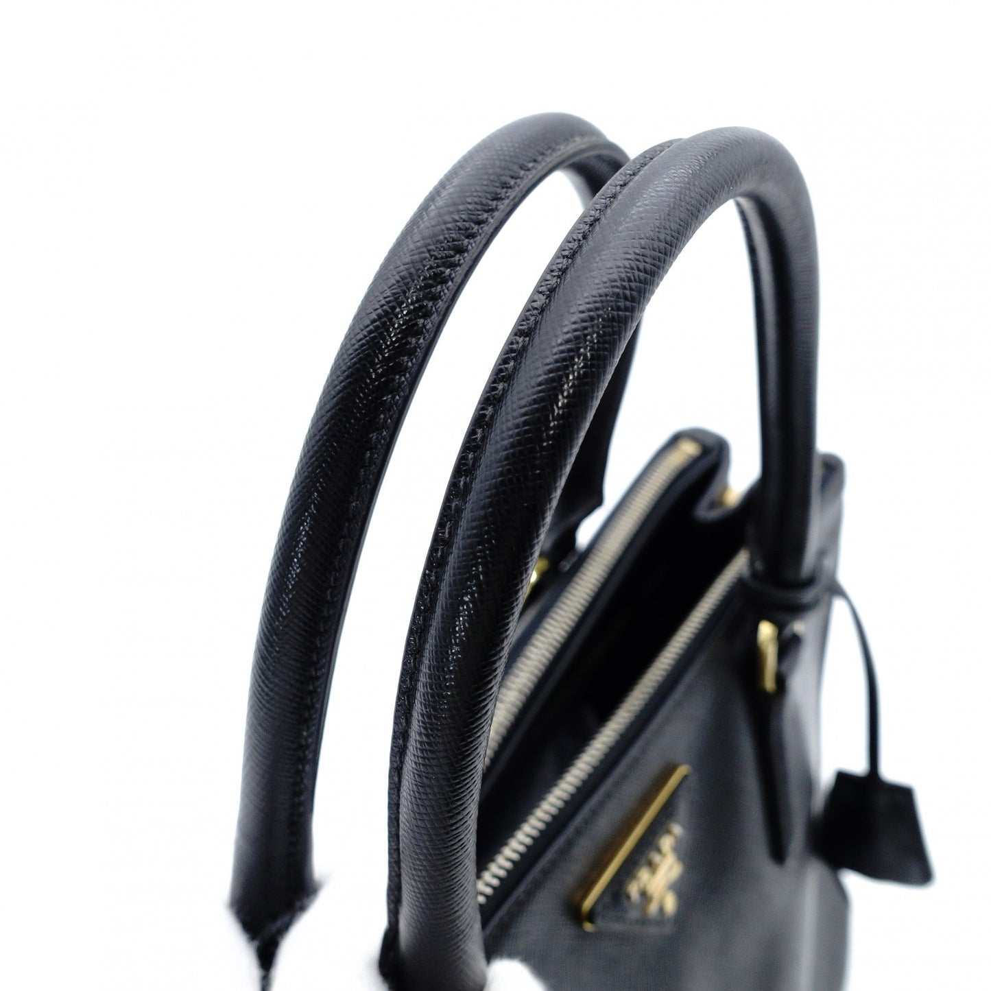 PRADA Galleria Handbag Black Leather Handbag Black 2-Way Gold Hardware Shoulder 7-12-349