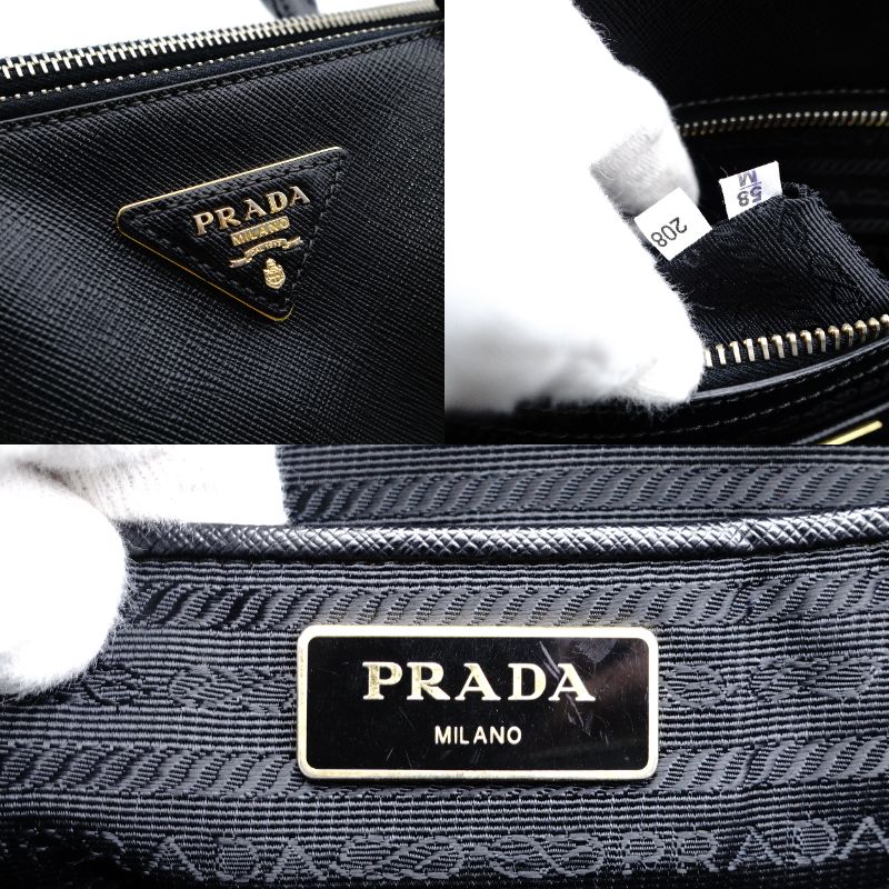 PRADA Galleria Handbag Black Leather Handbag Black 2-Way Gold Hardware Shoulder 7-12-349