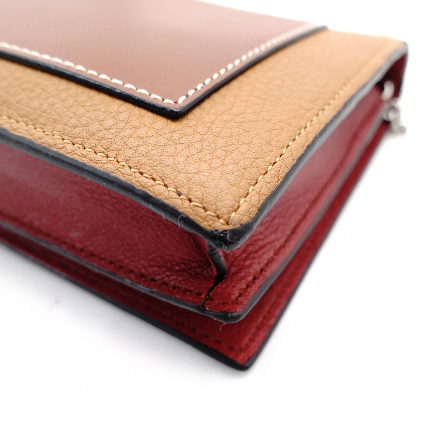 LOEWE Anagram Leather Chain Wallet Brown 2-Way Long Wallet Shoulder Bag 7-11-155