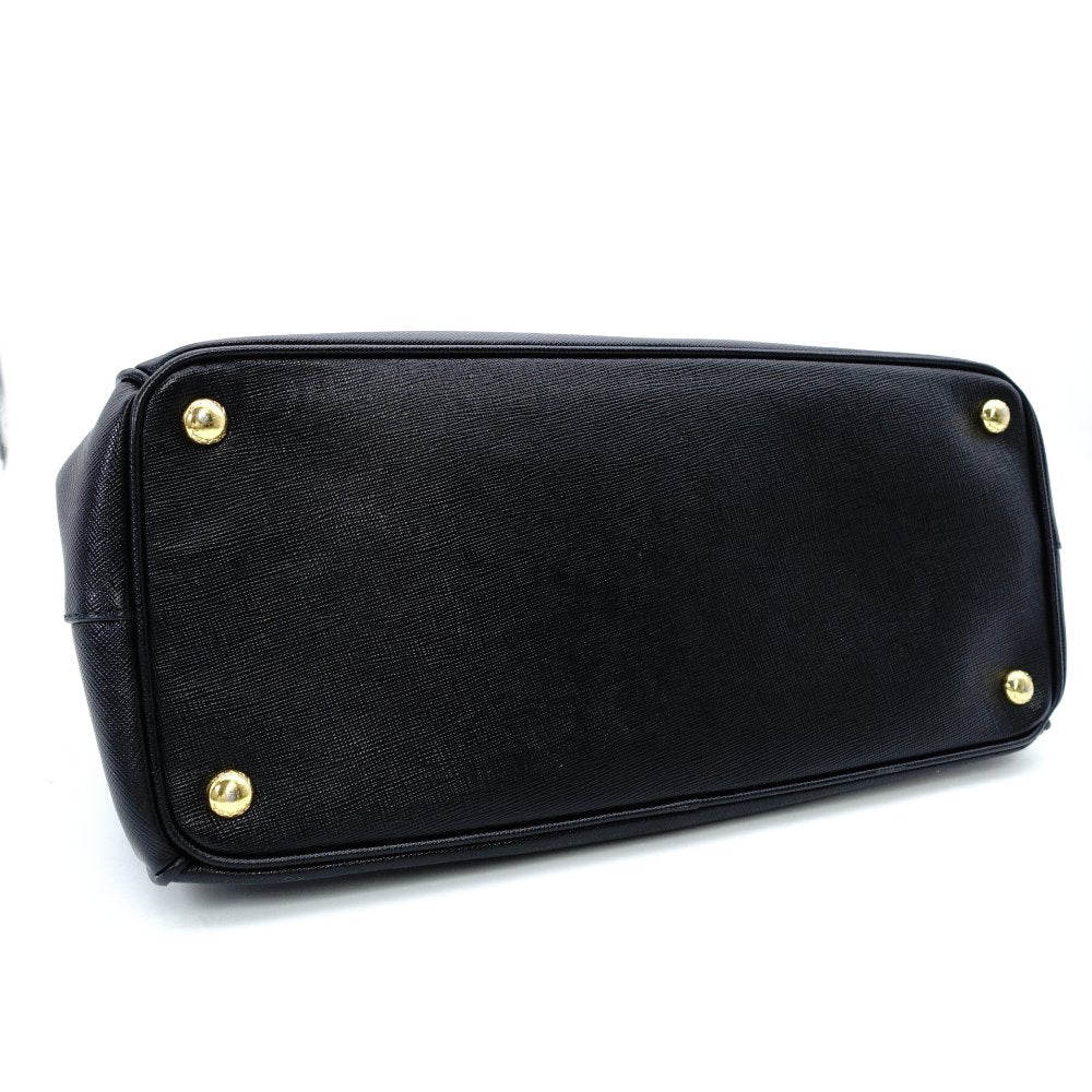 PRADA Galleria Handbag Black Leather Handbag Black 2-Way Gold Hardware Shoulder 7-12-349