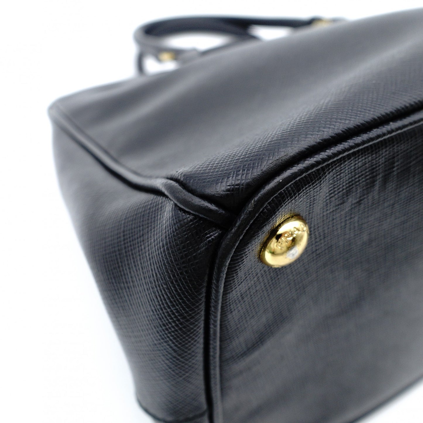 PRADA Galleria Handbag Black Leather Handbag Black 2-Way Gold Hardware Shoulder 7-12-349