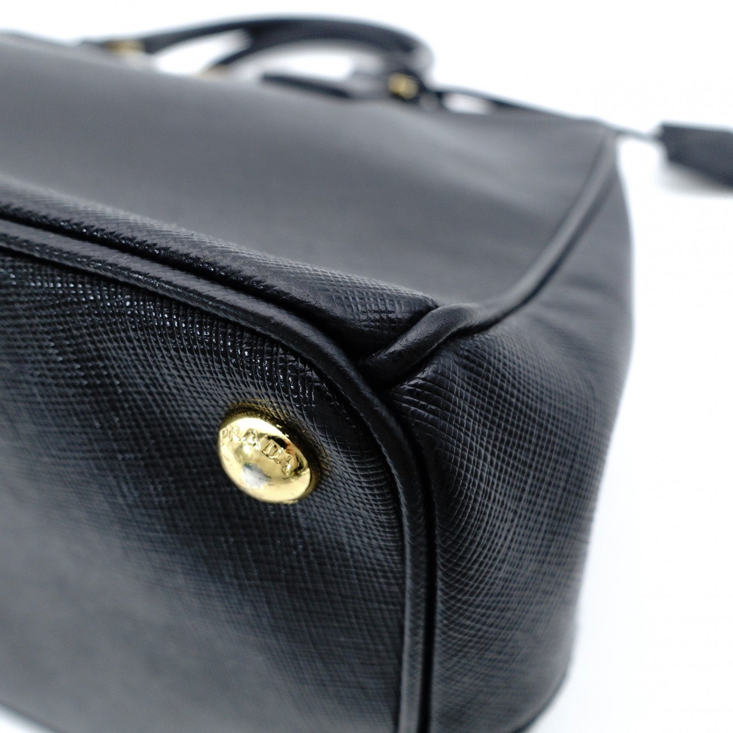PRADA Galleria Handbag Black Leather Handbag Black 2-Way Gold Hardware Shoulder 7-12-349