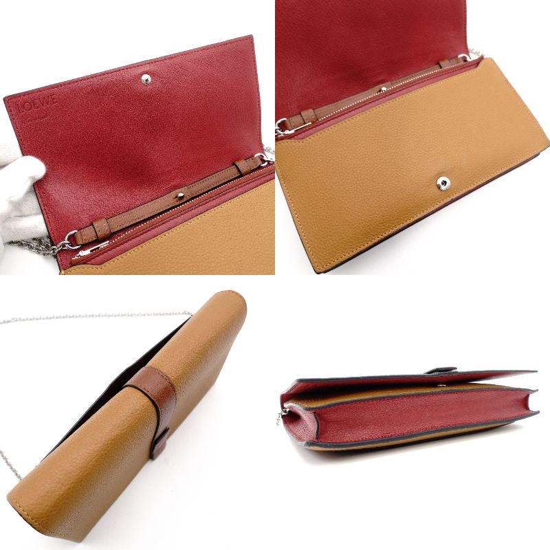 LOEWE Anagram Leather Chain Wallet Brown 2-Way Long Wallet Shoulder Bag 7-11-155