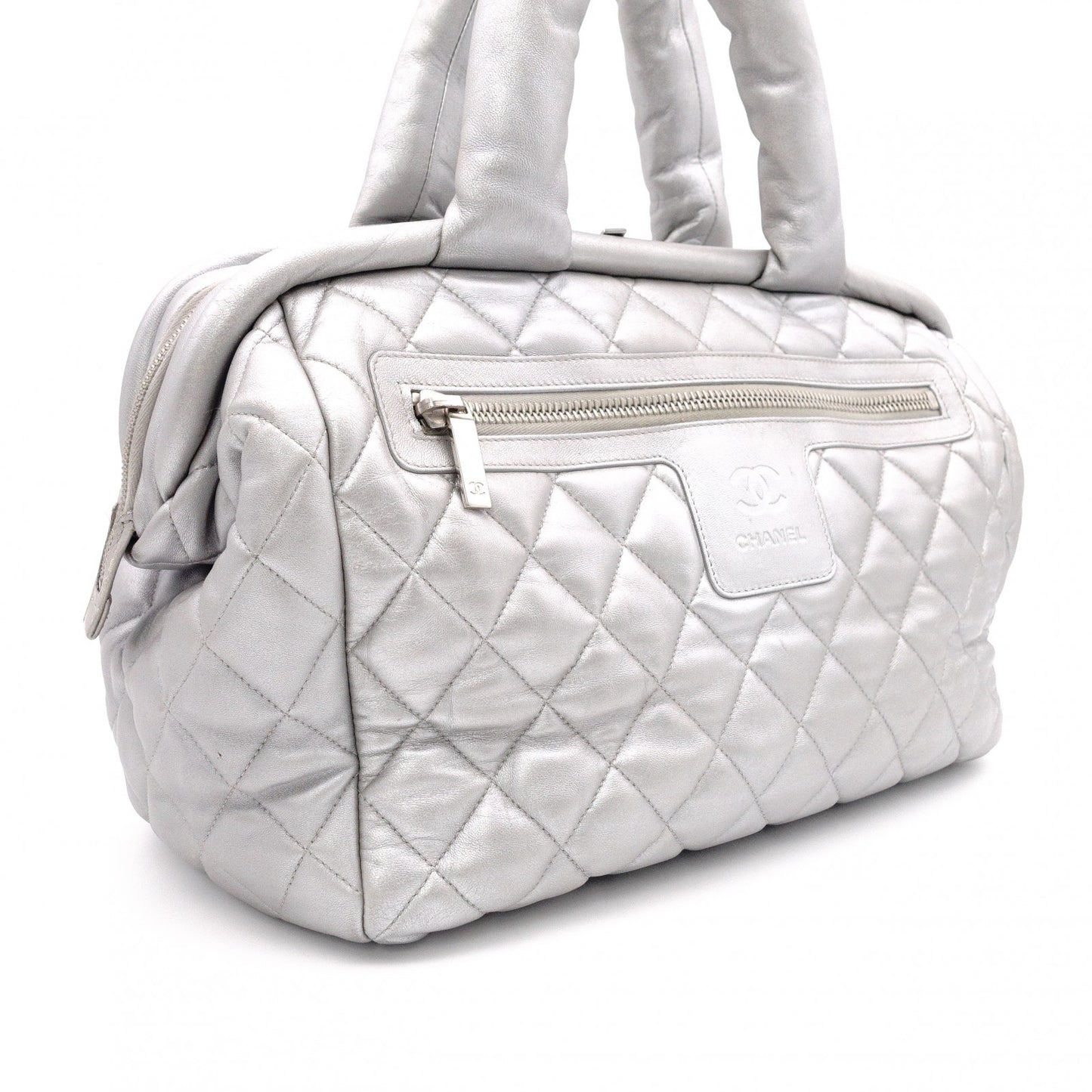CHANEL Coco Cocoon Tote Bag, Leather, Silver, Shoulder Bag