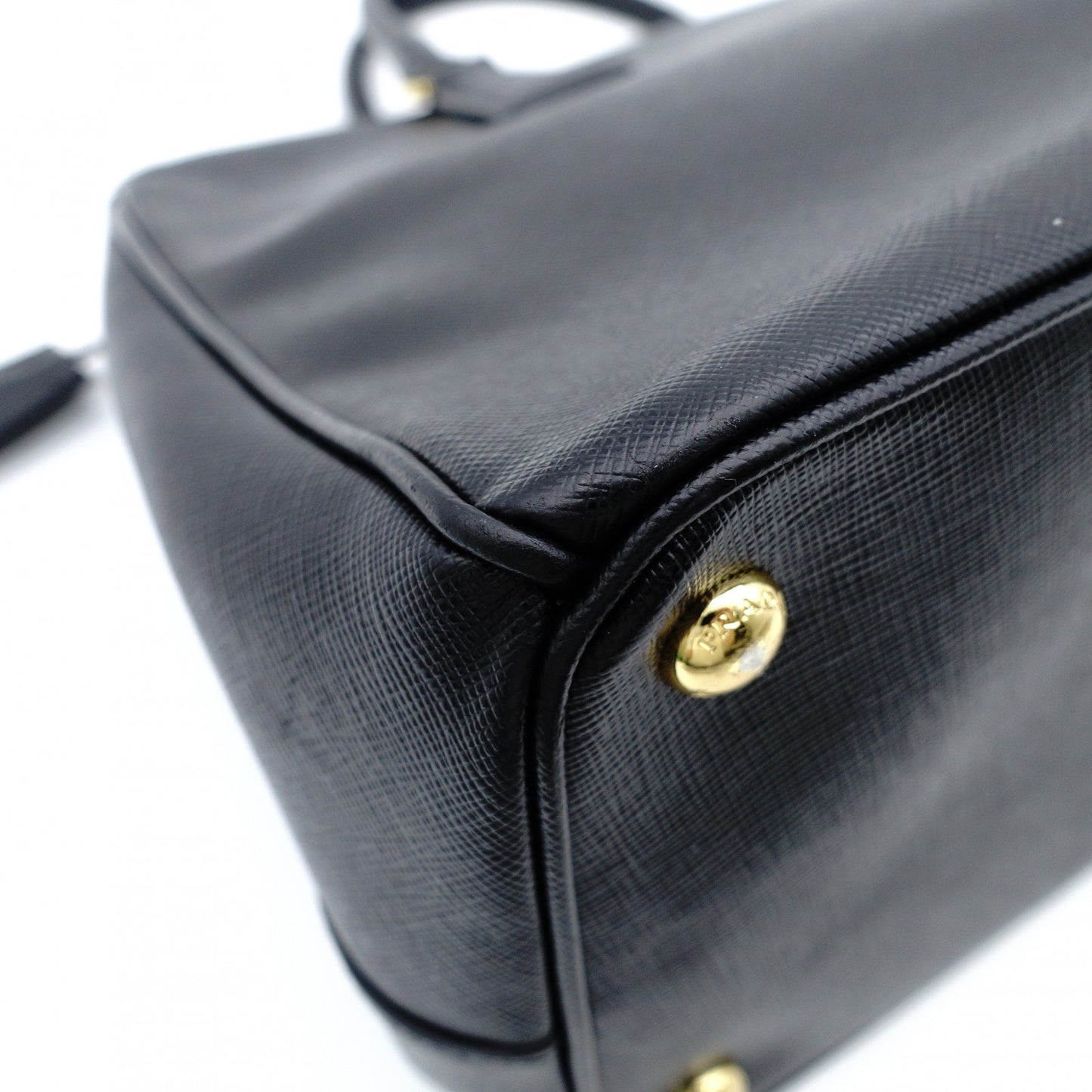 PRADA Galleria Handbag Black Leather Handbag Black 2-Way Gold Hardware Shoulder 7-12-349
