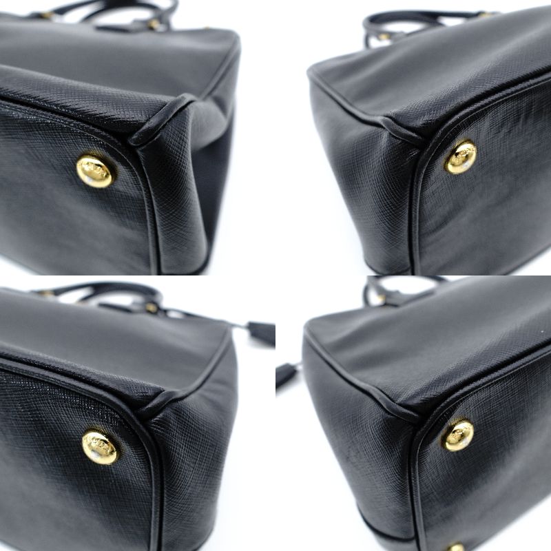 PRADA Galleria Handbag Black Leather Handbag Black 2-Way Gold Hardware Shoulder 7-12-349