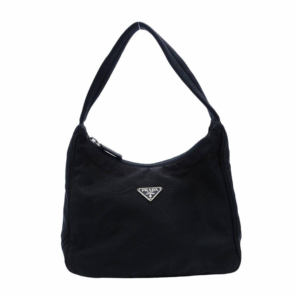 PRADA Nylon Hobo Handbag Black Triangle Logo Black Single Shoulder 7-12-017