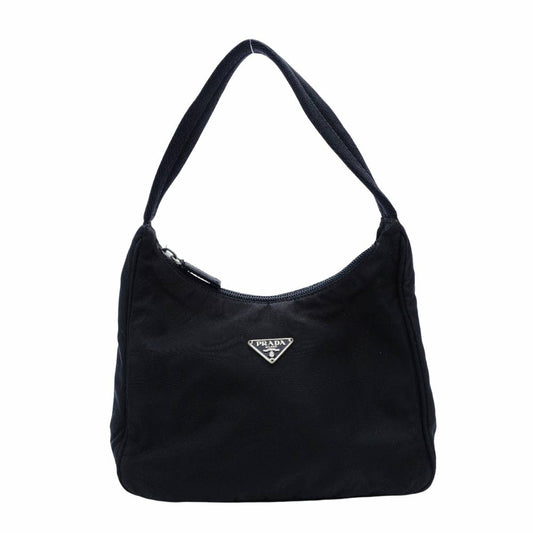 PRADA Nylon Hobo Handbag Black Triangle Logo Black Single Shoulder 7-12-017