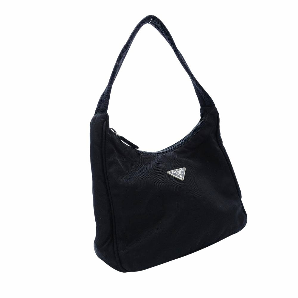 PRADA Nylon Hobo Handbag Black Triangle Logo Black Single Shoulder 7-12-017
