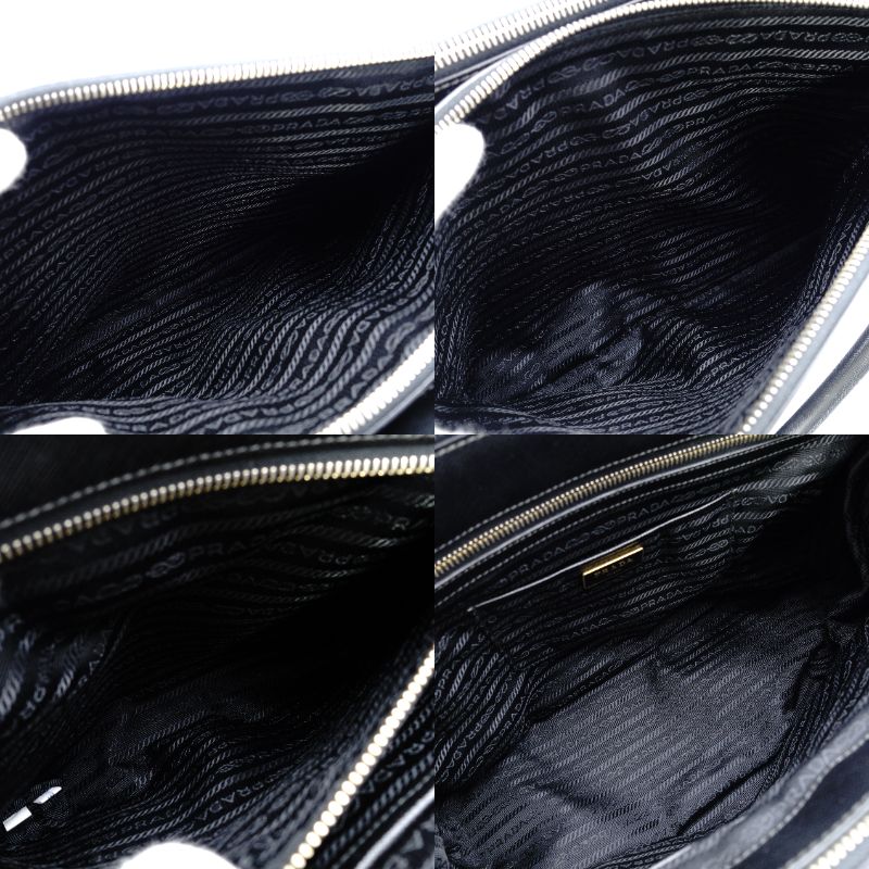 PRADA Galleria Handbag Black Leather Handbag Black 2-Way Gold Hardware Shoulder 7-12-349