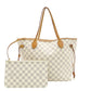 LOUIS VUITTON Neverfull MM Damier Azur Tote Bag with Pouch White-Tone Shoulder 7-12-105