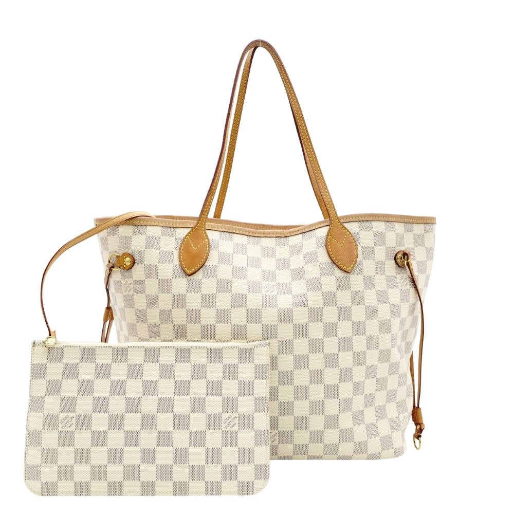 LOUIS VUITTON Neverfull MM Damier Azur Tote Bag with Pouch White-Tone Shoulder 7-12-105