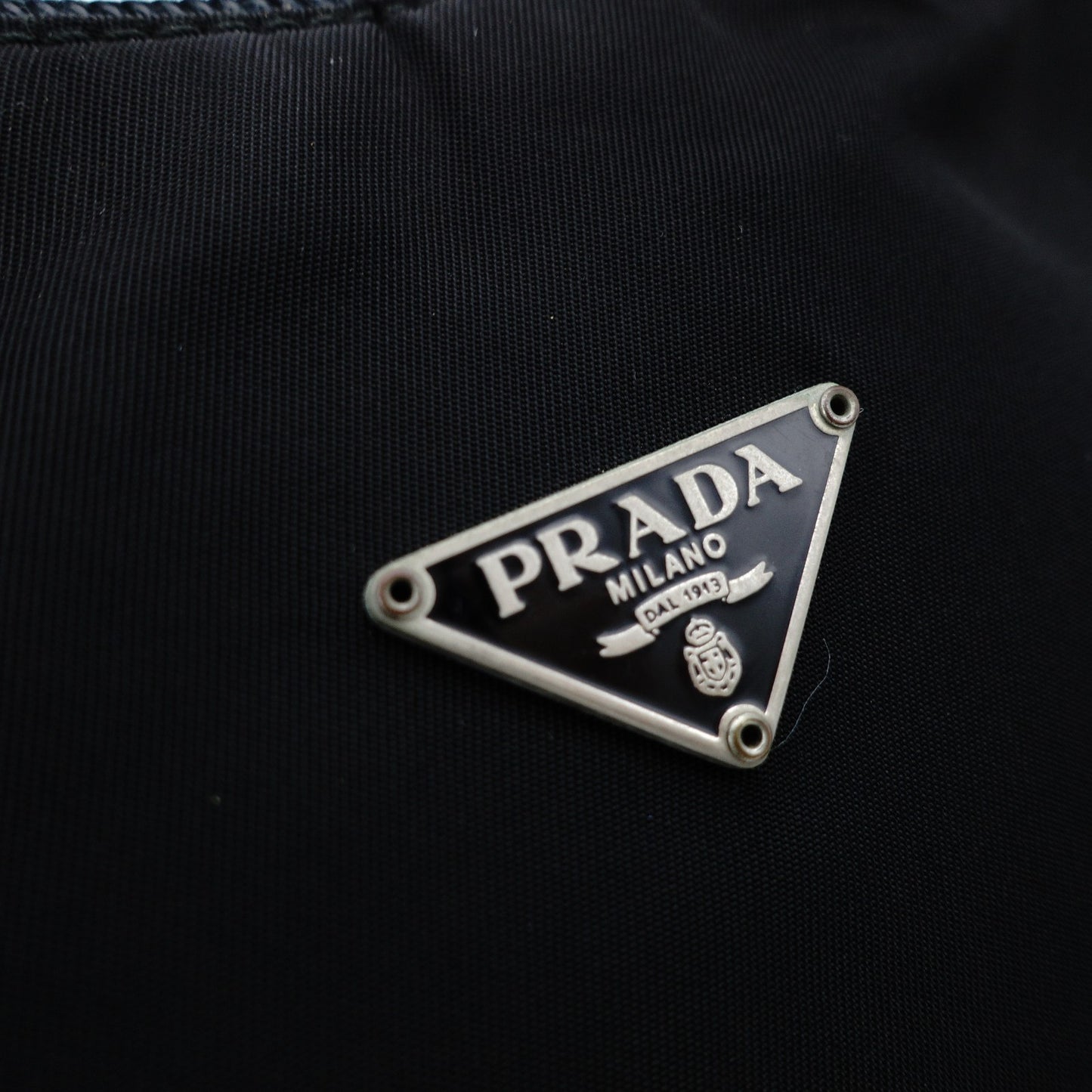 PRADA Nylon Hobo Handbag Black Triangle Logo Black Single Shoulder 7-12-017
