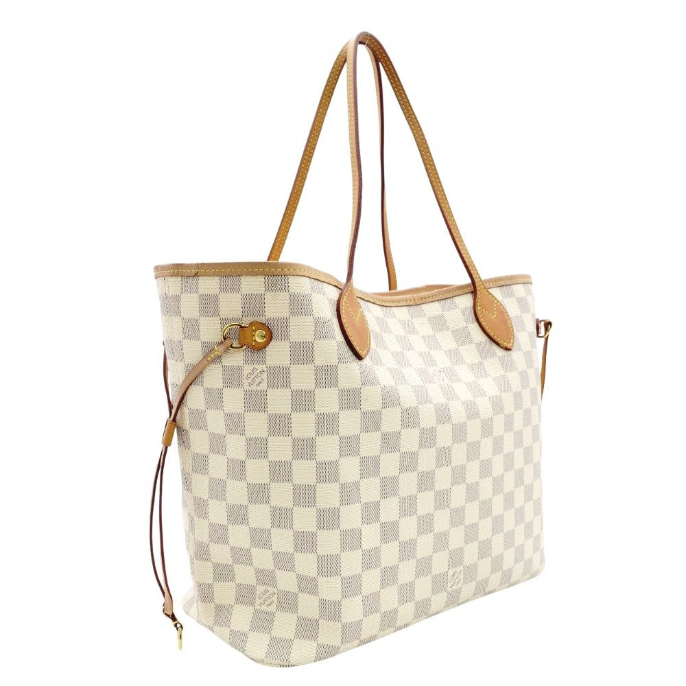 LOUIS VUITTON Neverfull MM Damier Azur Tote Bag with Pouch White-Tone Shoulder 7-12-105