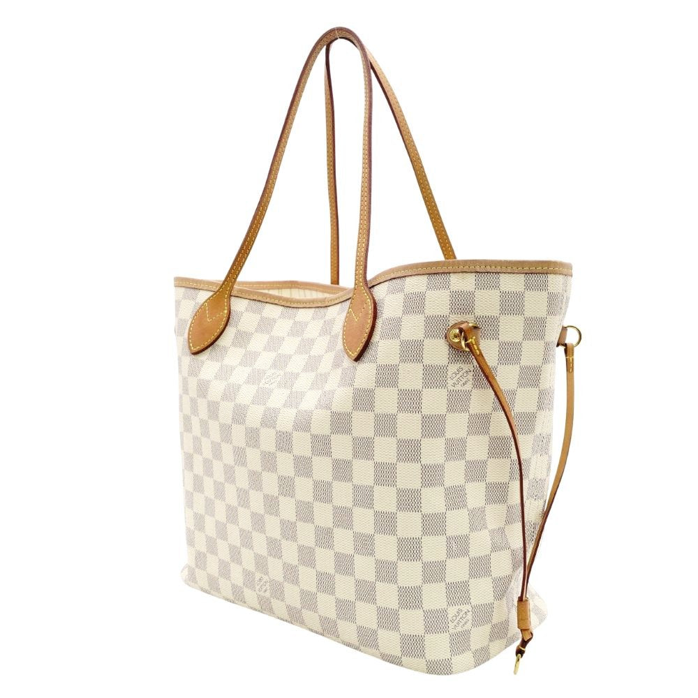 LOUIS VUITTON Neverfull MM Damier Azur Tote Bag with Pouch White-Tone Shoulder 7-12-105
