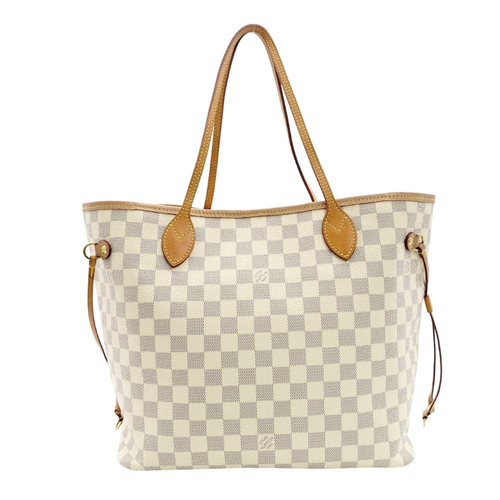 LOUIS VUITTON Neverfull MM Damier Azur Tote Bag with Pouch White-Tone Shoulder 7-12-105