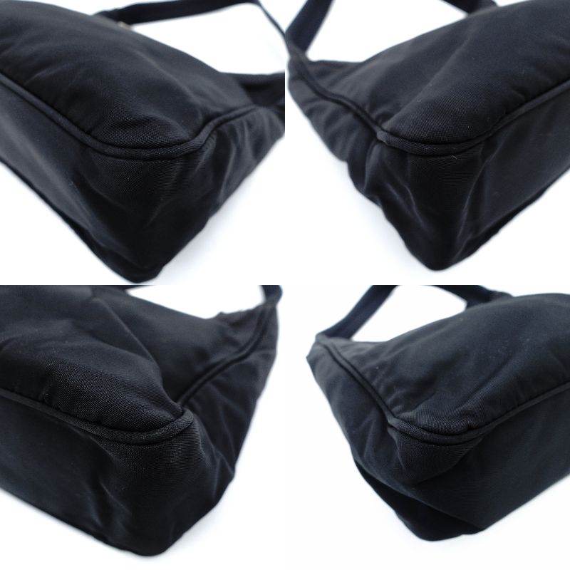PRADA Nylon Hobo Handbag Black Triangle Logo Black Single Shoulder 7-12-017
