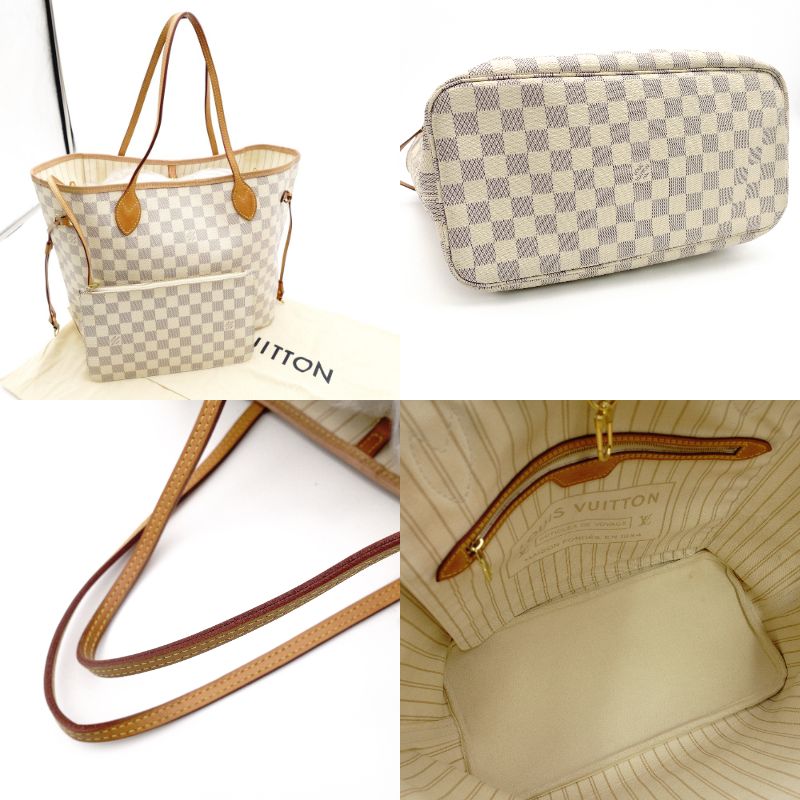 LOUIS VUITTON Neverfull MM Damier Azur Tote Bag with Pouch White-Tone Shoulder 7-12-105