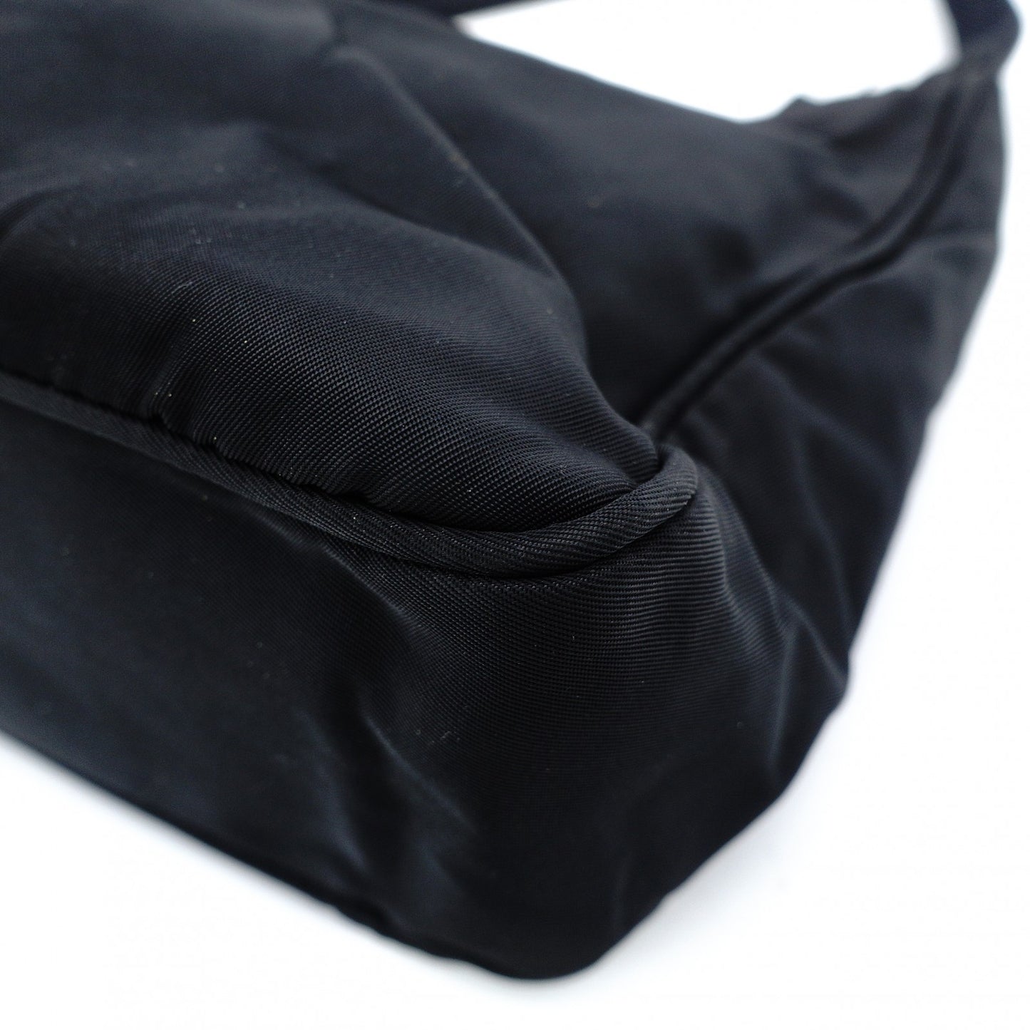 PRADA Nylon Hobo Handbag Black Triangle Logo Black Single Shoulder 7-12-017