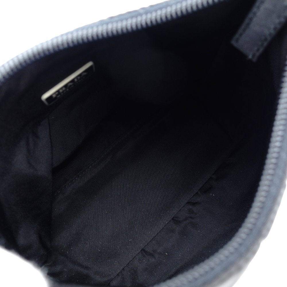 PRADA Nylon Hobo Handbag Black Triangle Logo Black Single Shoulder 7-12-017
