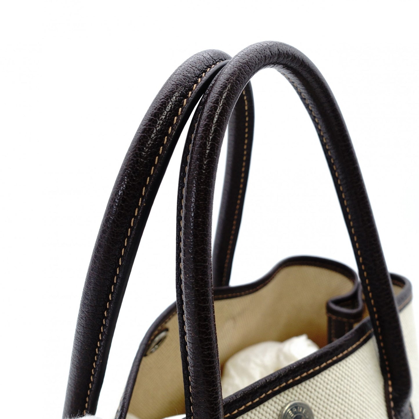 HERMES Garden Party TPM Twill Ash Canvas Leather Brown × Beige Tote Bag 7-9-300