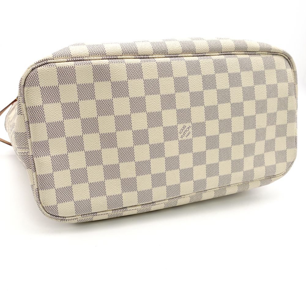 LOUIS VUITTON Neverfull MM Damier Azur Tote Bag with Pouch White-Tone Shoulder 7-12-105
