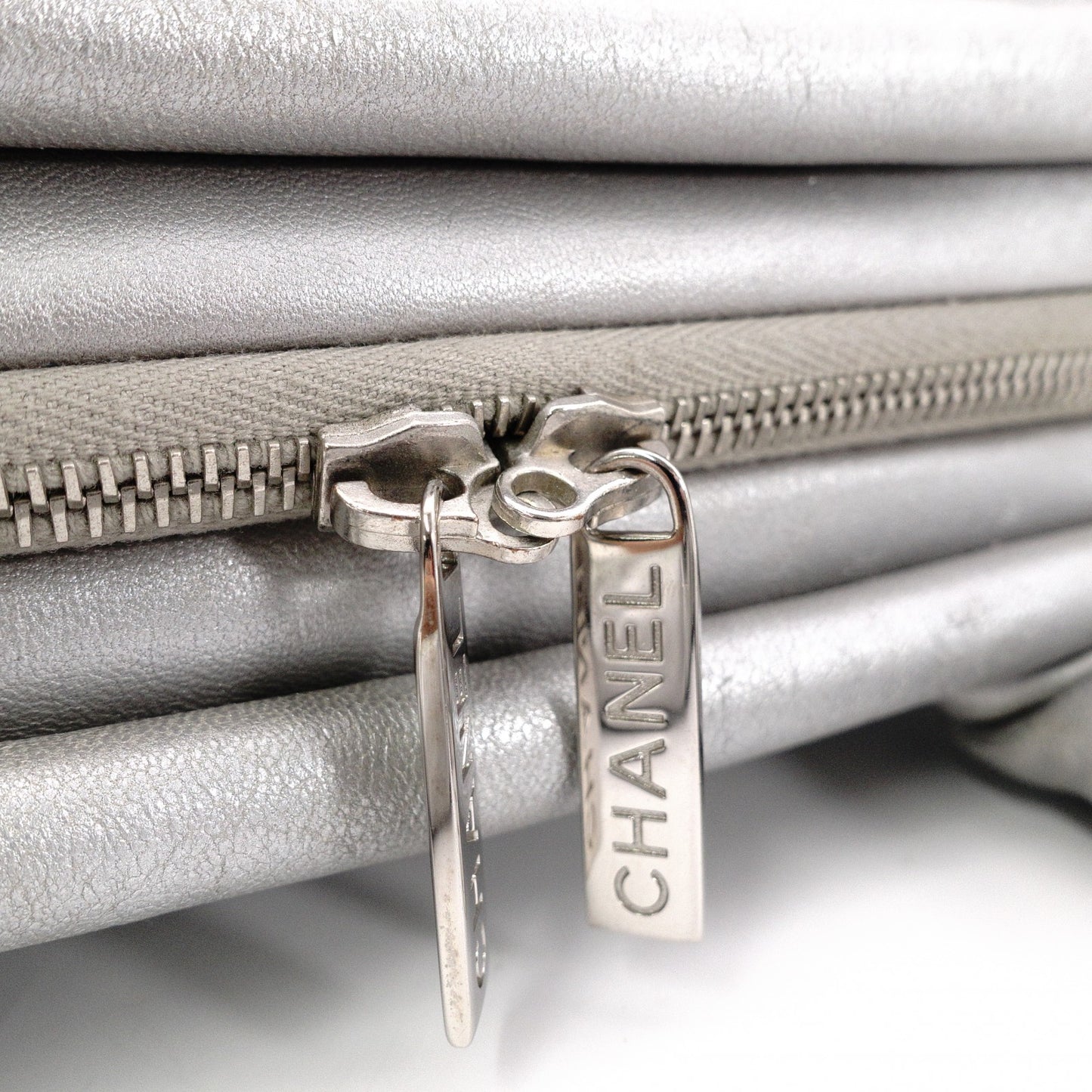 CHANEL Coco Cocoon Tote Bag, Leather, Silver, Shoulder Bag