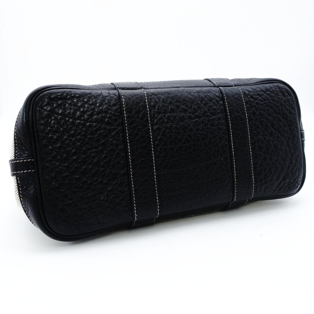 HERMES Garden Party TPM Twill Ash Canvas Leather Black × Beige Tote Bag 7-9-302