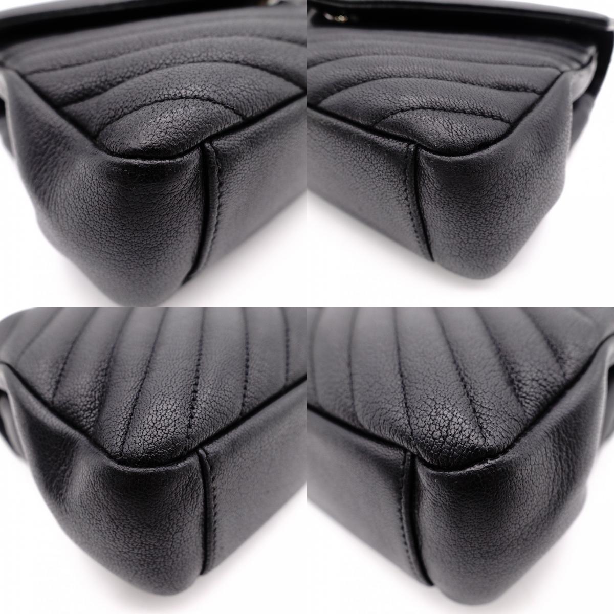 Saint Laurent YSL College Chain Shoulder Bag Black Leather Logo 2-Way Silver Hardware 7-8-375