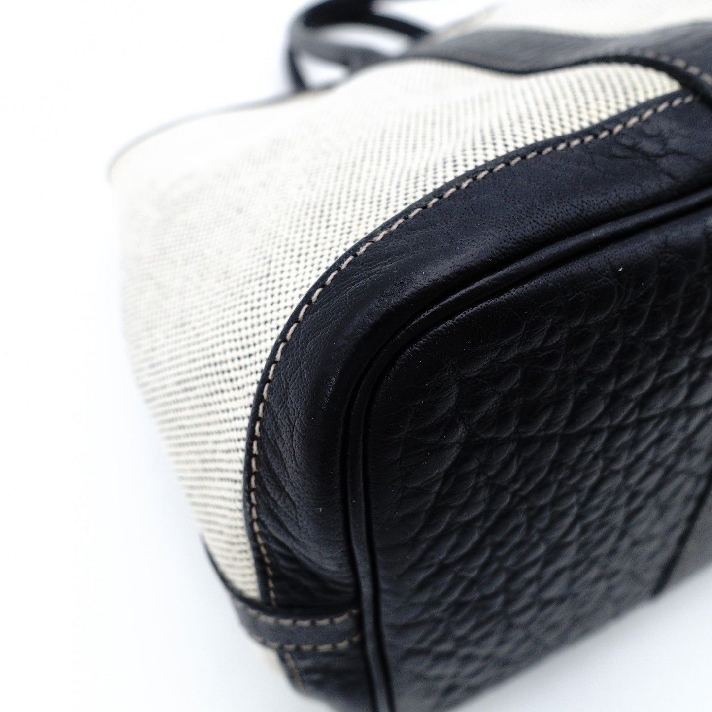 HERMES Garden Party TPM Twill Ash Canvas Leather Black × Beige Tote Bag 7-9-302