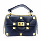 Valentino Garavani Roman Stud Handbag Navy Leather 2-Way Crossbody Gold Hardware 7-12-530