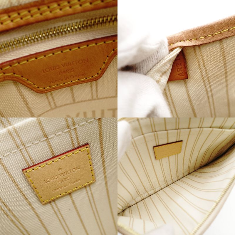 LOUIS VUITTON Neverfull MM Damier Azur Tote Bag with Pouch White-Tone Shoulder 7-12-105
