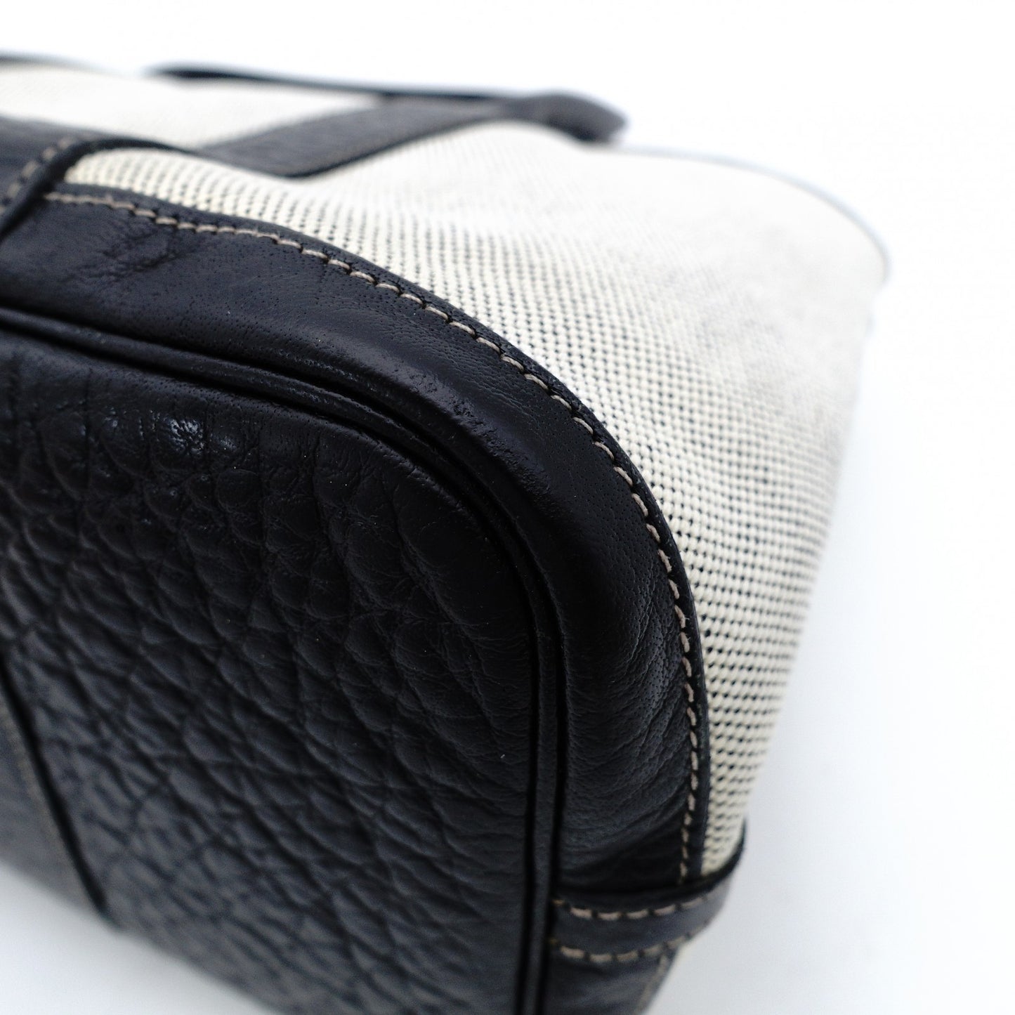 HERMES Garden Party TPM Twill Ash Canvas Leather Black × Beige Tote Bag 7-9-302