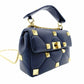 Valentino Garavani Roman Stud Handbag Navy Leather 2-Way Crossbody Gold Hardware 7-12-530