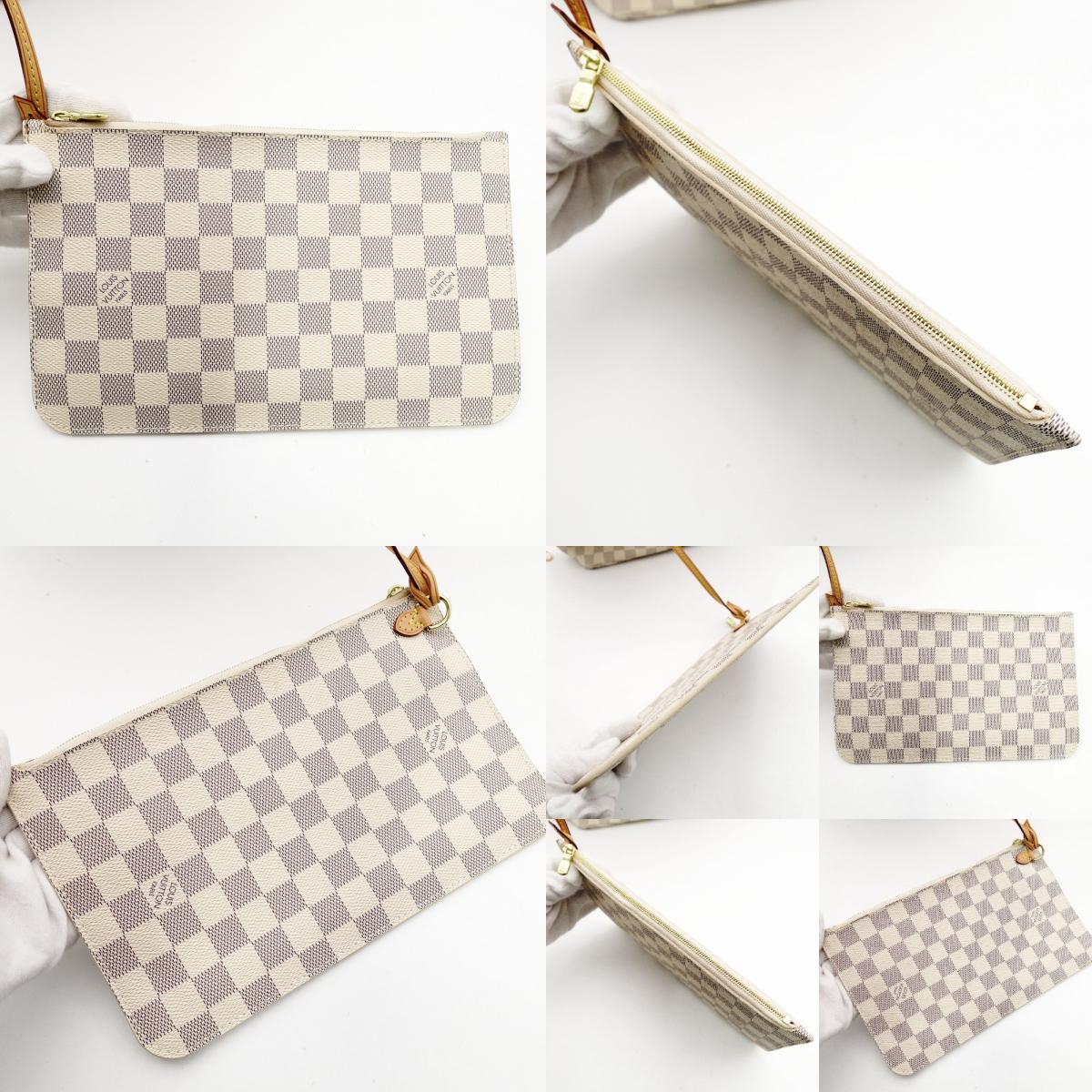 LOUIS VUITTON Neverfull MM Damier Azur Tote Bag with Pouch White-Tone Shoulder 7-12-105