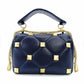 Valentino Garavani Roman Stud Handbag Navy Leather 2-Way Crossbody Gold Hardware 7-12-530