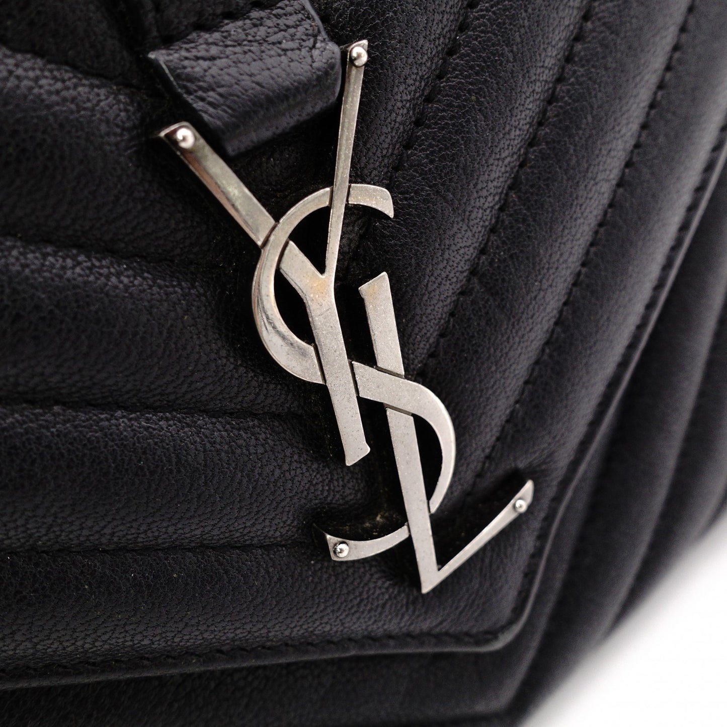 Saint Laurent YSL College Chain Shoulder Bag Black Leather Logo 2-Way Silver Hardware 7-8-375
