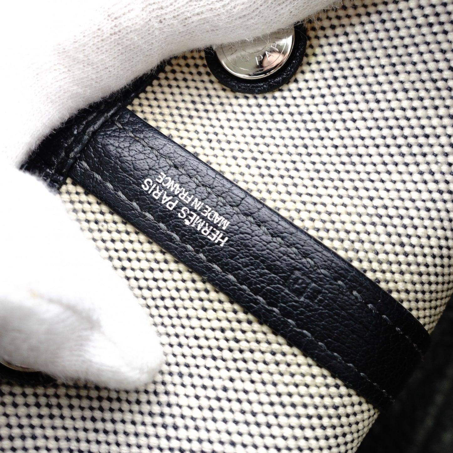 HERMES Garden Party TPM Twill Ash Canvas Leather Black × Beige Tote Bag 7-9-302