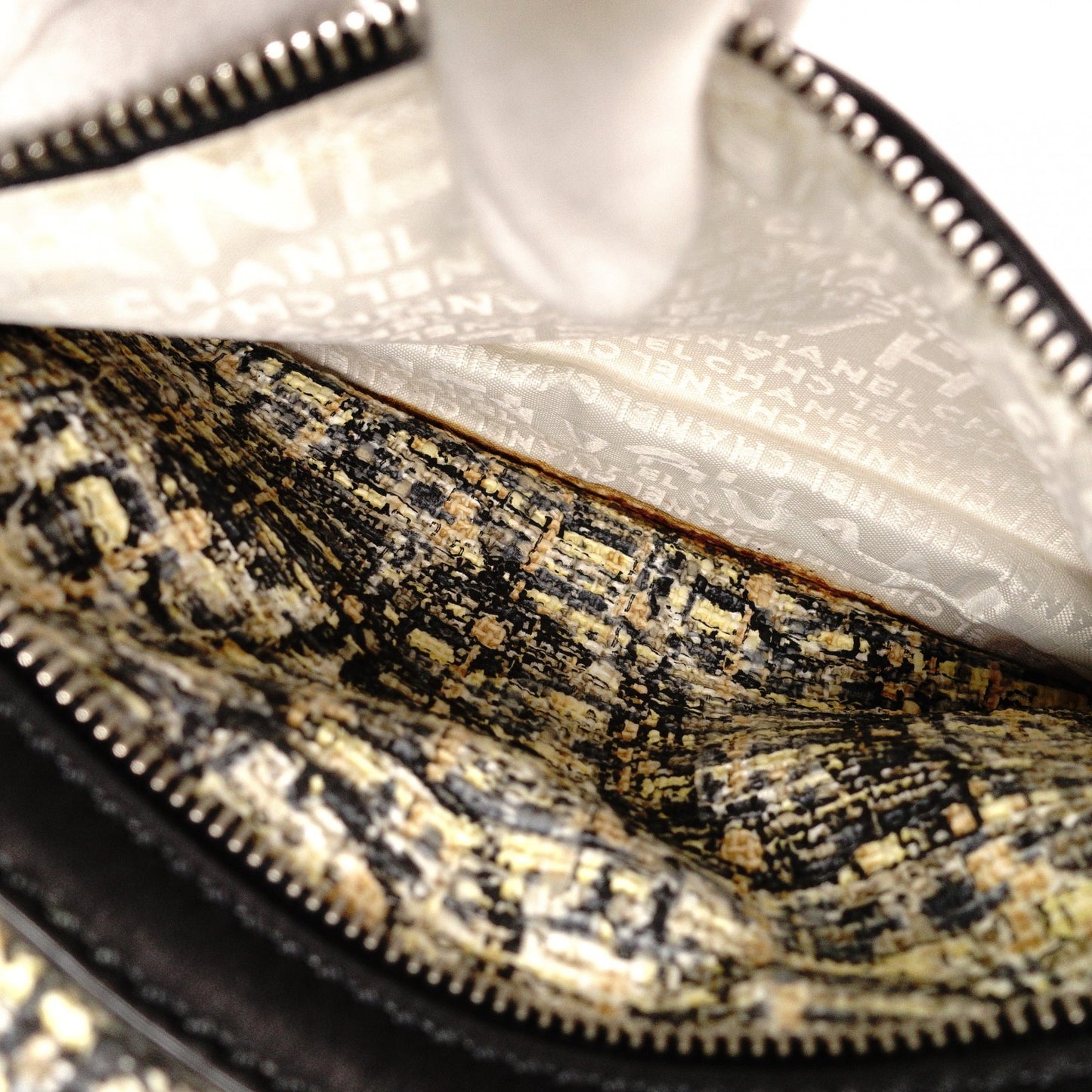 CHANEL Tweed Cover Duffle Tote Bag, Tweed and Leather, Beige, with Clover Charm