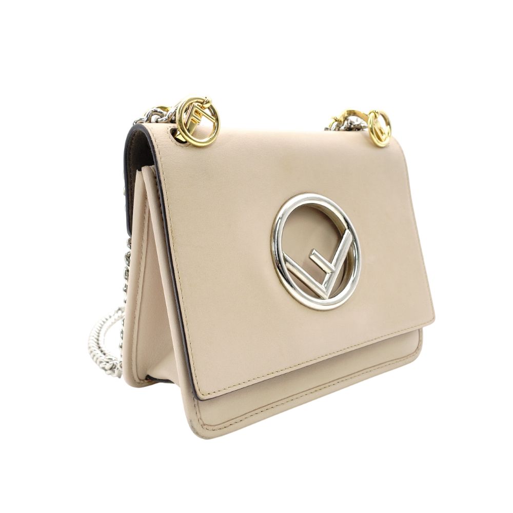 FENDI Canaille Chain Shoulder Bag Beige Leather 8BT286 Crossbody 7-12-147