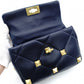 Valentino Garavani Roman Stud Handbag Navy Leather 2-Way Crossbody Gold Hardware 7-12-530