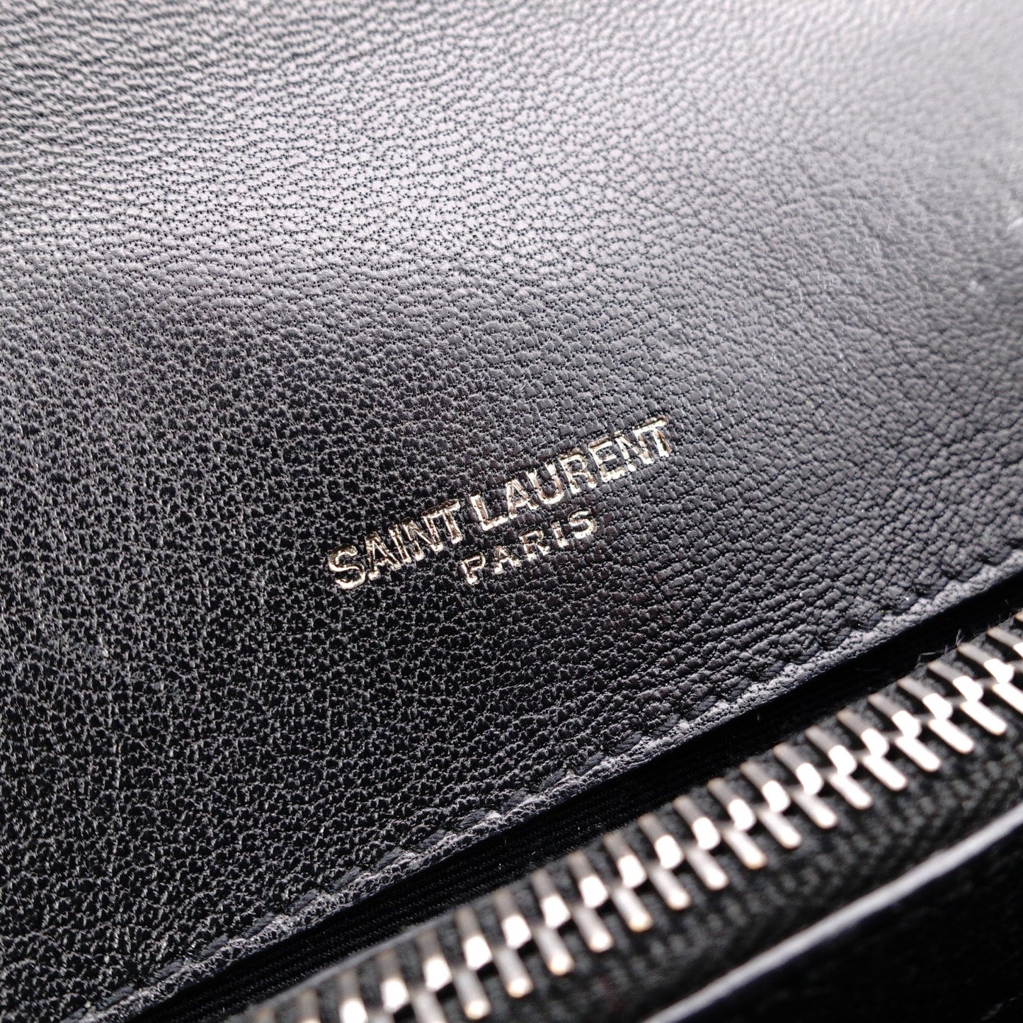 Saint Laurent YSL College Chain Shoulder Bag Black Leather Logo 2-Way Silver Hardware 7-8-375