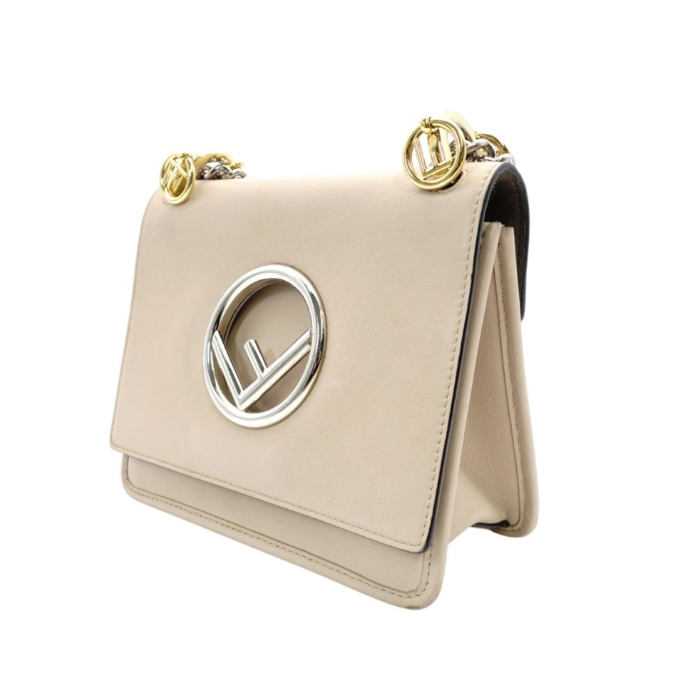 FENDI Canaille Chain Shoulder Bag Beige Leather 8BT286 Crossbody 7-12-147