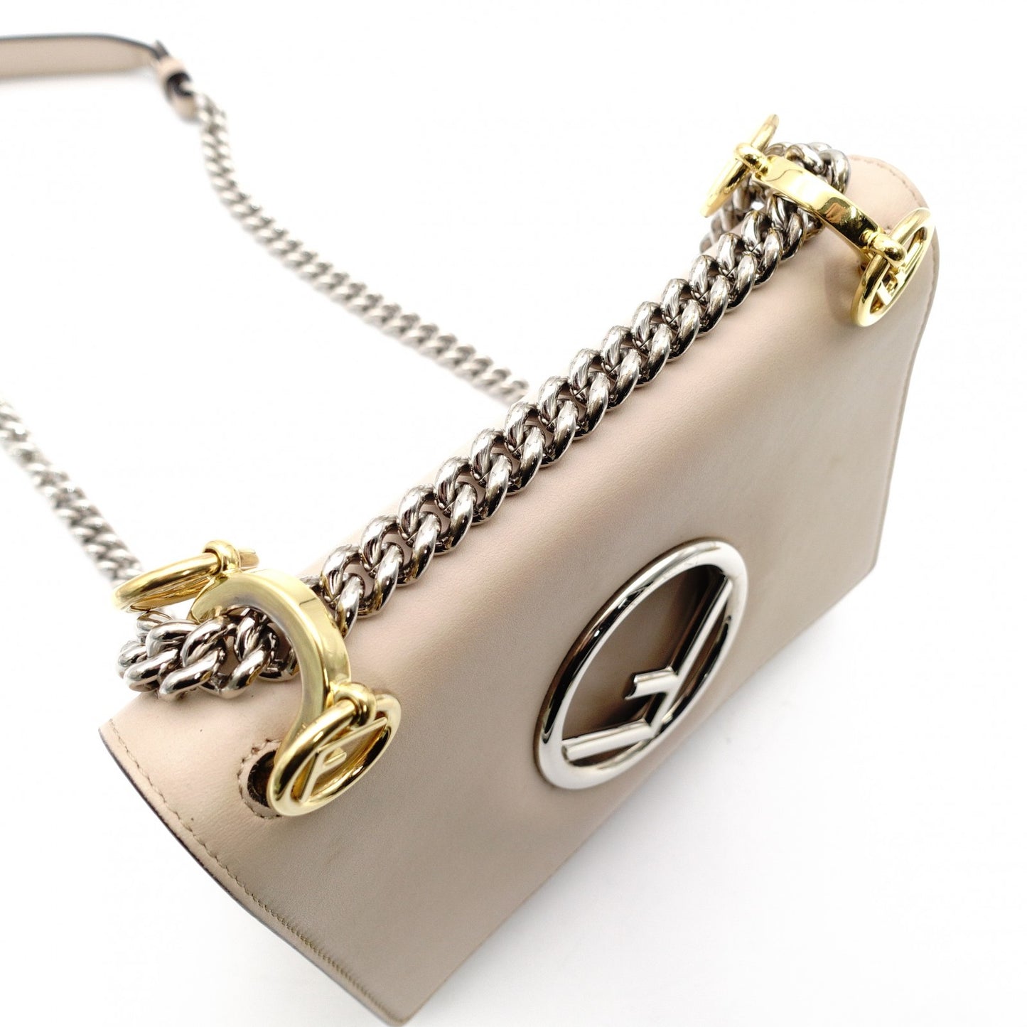 FENDI Canaille Chain Shoulder Bag Beige Leather 8BT286 Crossbody 7-12-147