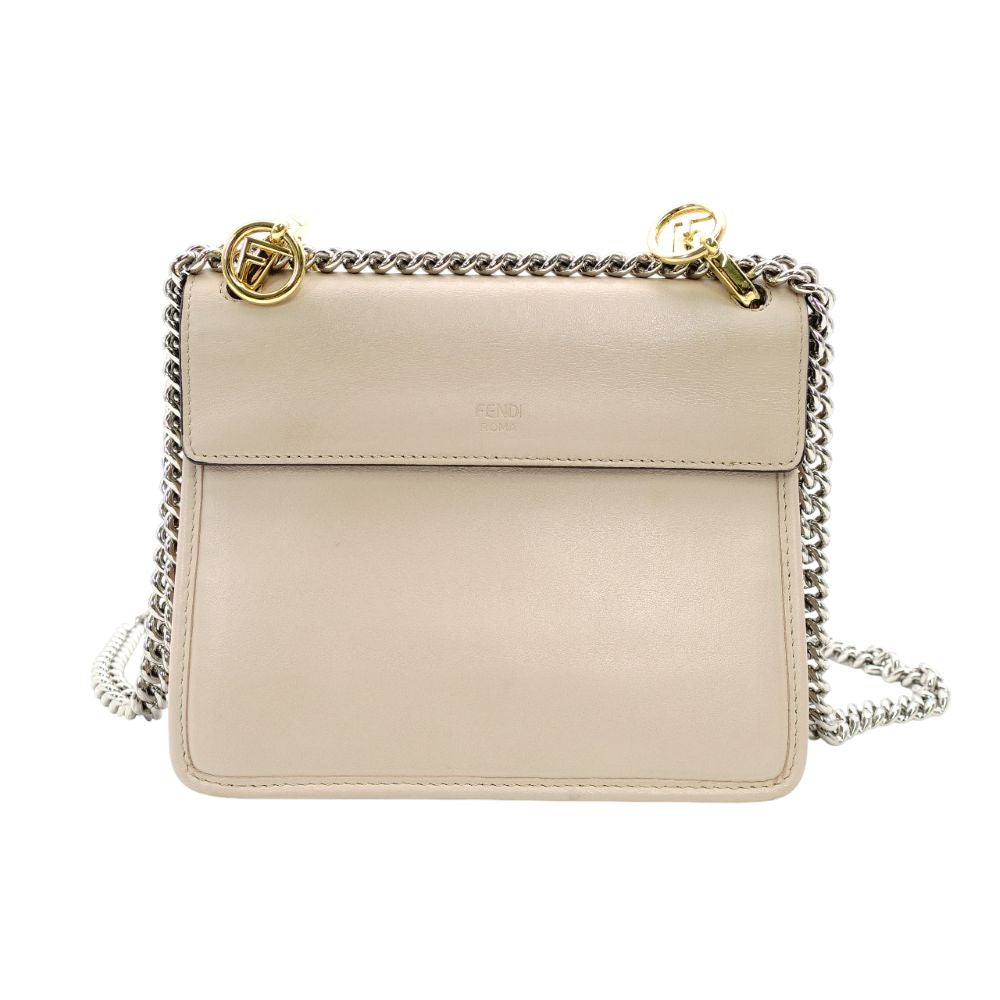 FENDI Canaille Chain Shoulder Bag Beige Leather 8BT286 Crossbody 7-12-147