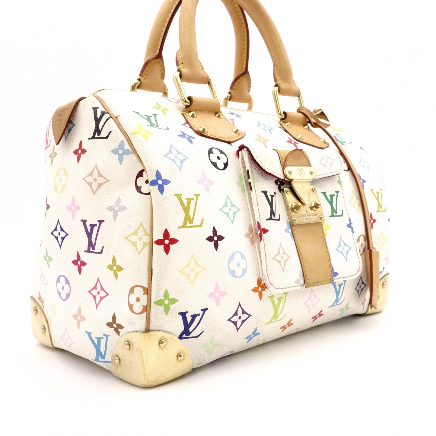 LOUIS VUITTON Speedy 30 Monogram Multicolor Handbag, PVC/Leather, Bronze/White, Women's