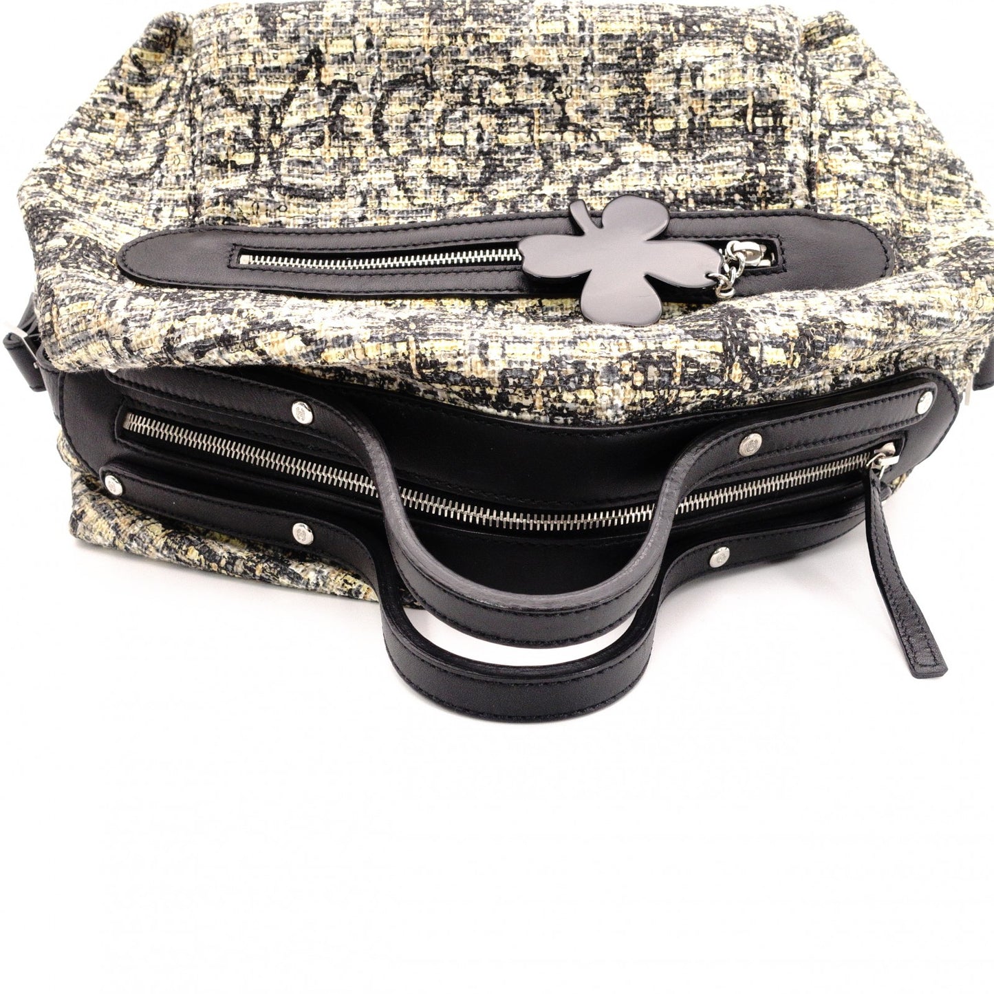CHANEL Tweed Cover Duffle Tote Bag, Tweed and Leather, Beige, with Clover Charm