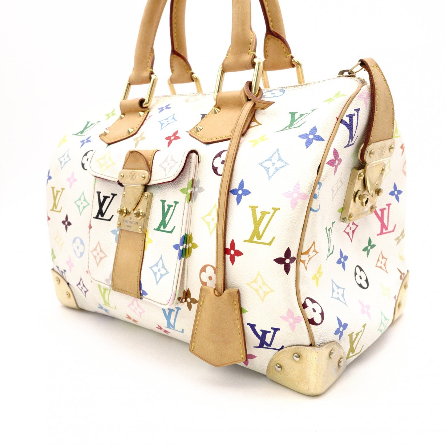 LOUIS VUITTON Speedy 30 Monogram Multicolor Handbag, PVC/Leather, Bronze/White, Women's