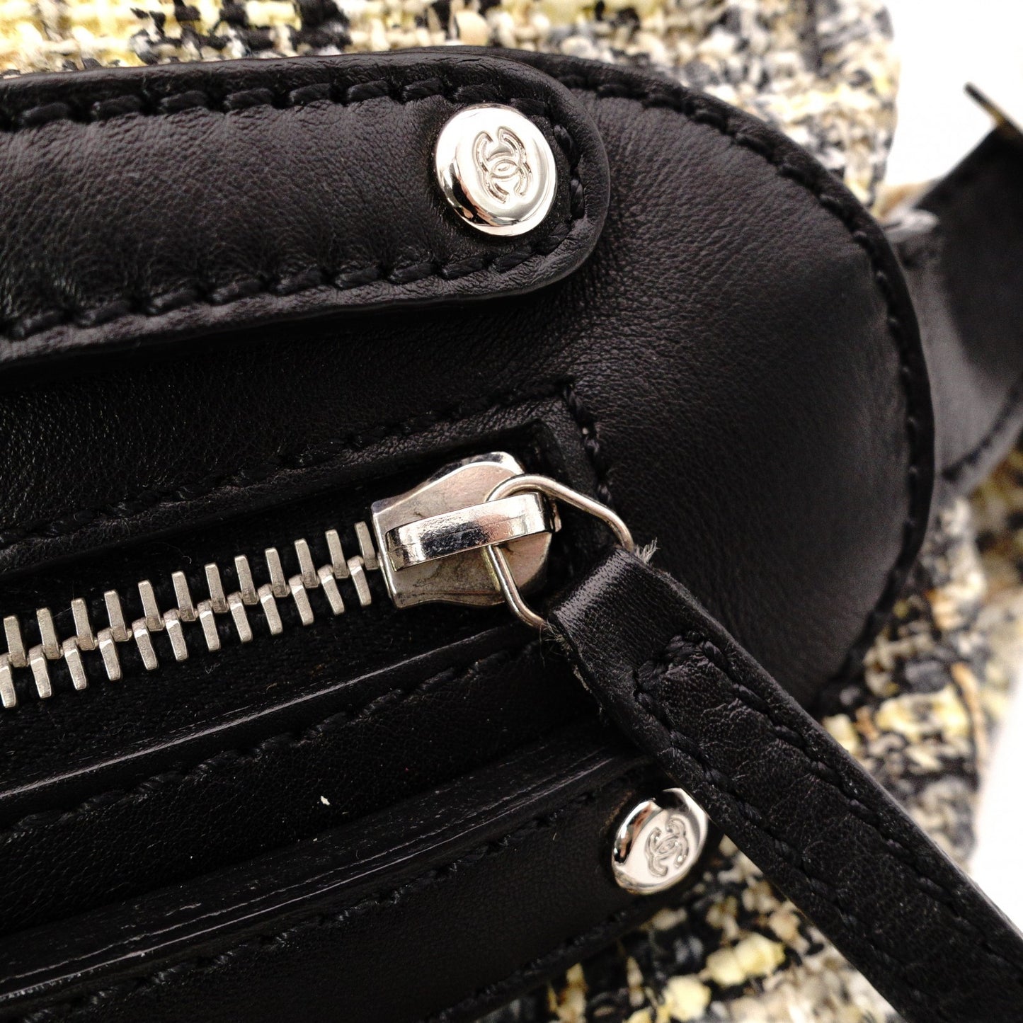 CHANEL Tweed Cover Duffle Tote Bag, Tweed and Leather, Beige, with Clover Charm