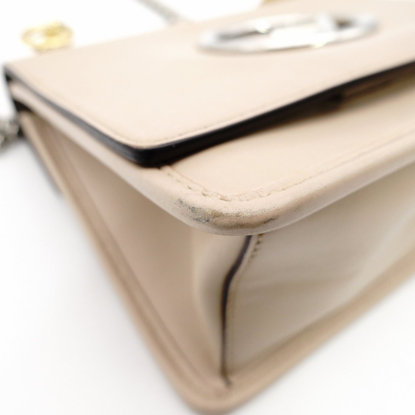 FENDI Canaille Chain Shoulder Bag Beige Leather 8BT286 Crossbody 7-12-147